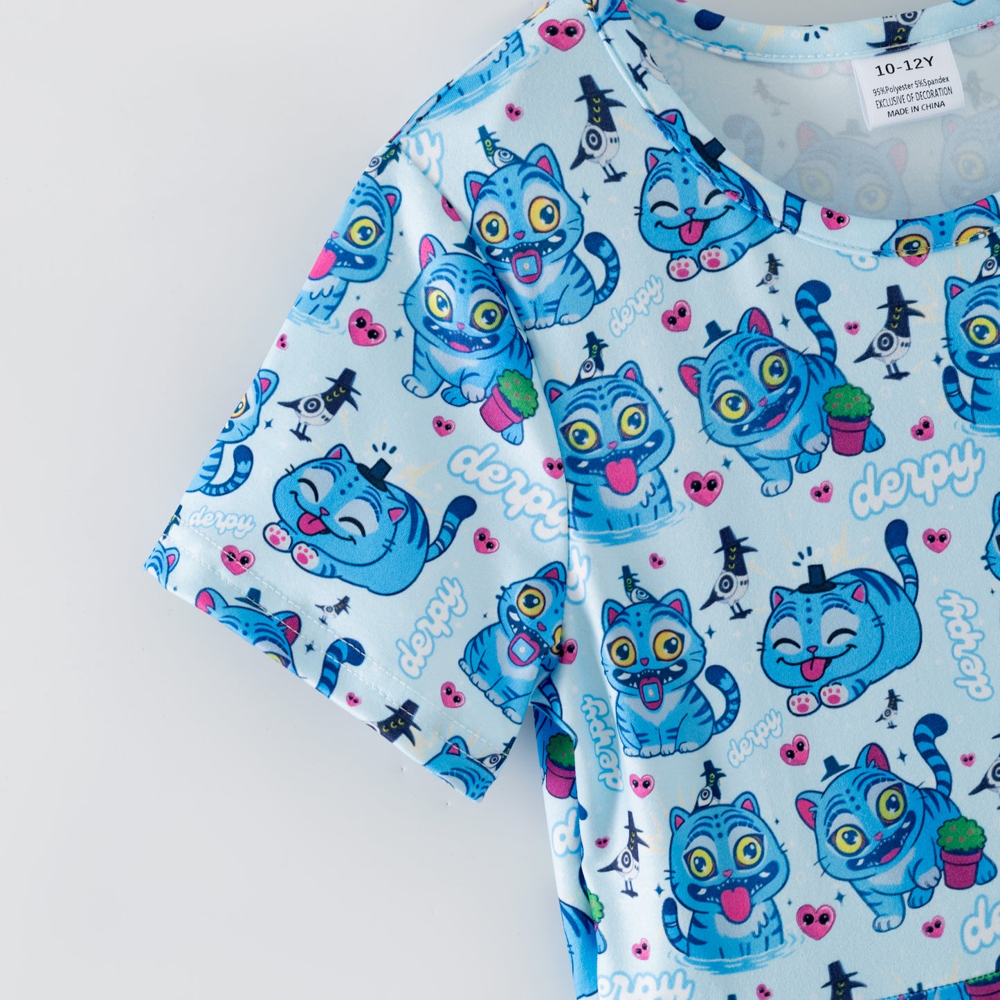 Summer Blue Cartoon Character Printed Twirl Dress