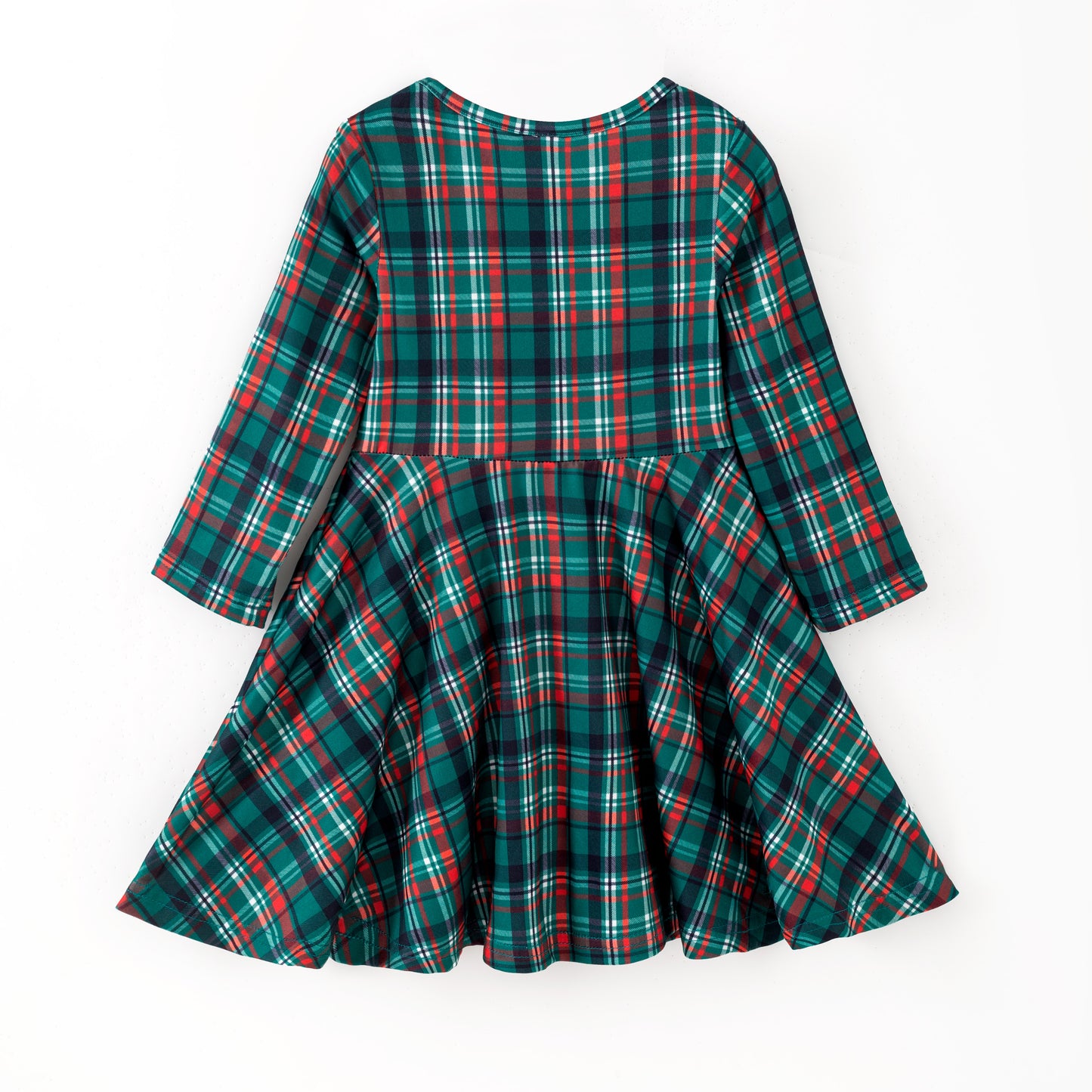Girls Christmas Red Green Plaid Long Sleeves Twirl Dress