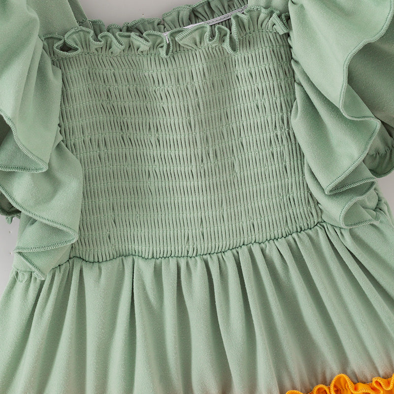 Mommy&Me Fall Autumn Orange Pink Green Smocked Maxi Dress