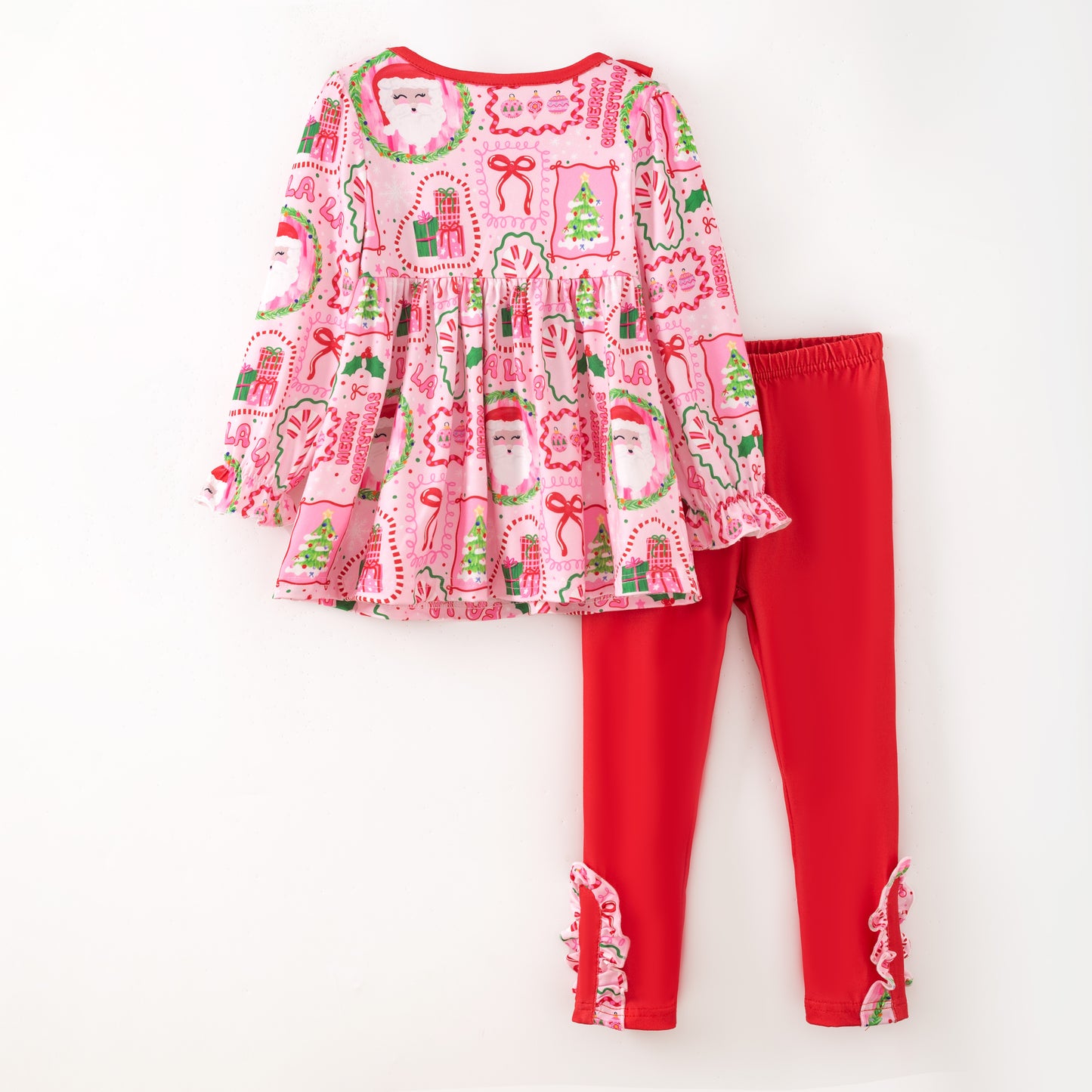 Girls Christmas Winter Red Santa Bow Pocket Pant+Top Set