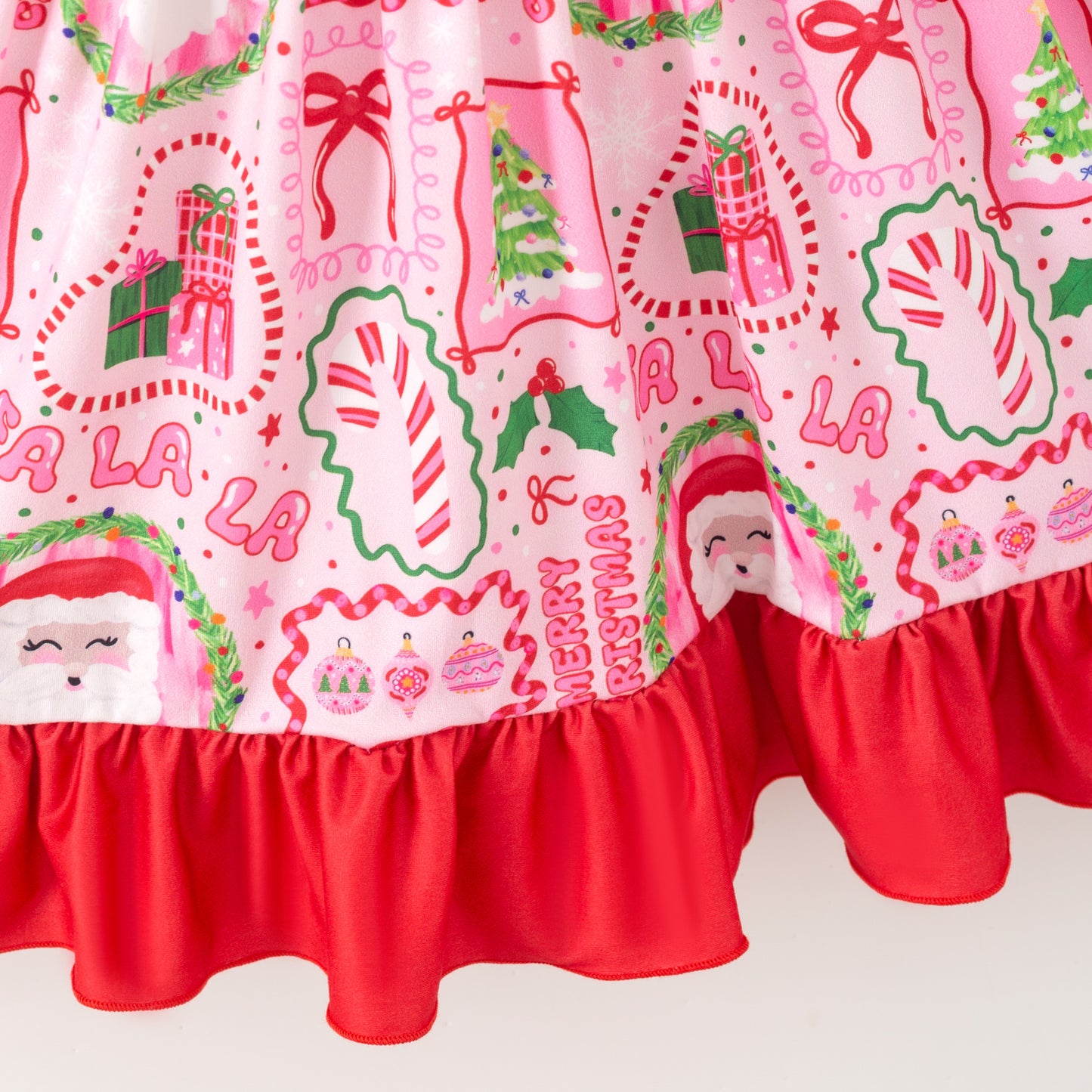 Girls Christmas Tree Santa Bow Long Sleeves Twirl Dress
