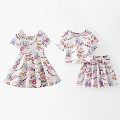 Girls Summer Cartoon Cute Magical Printed Party Outfits