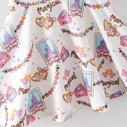 Girls Summer Cartoon Cute Magical Printed Party Outfits
