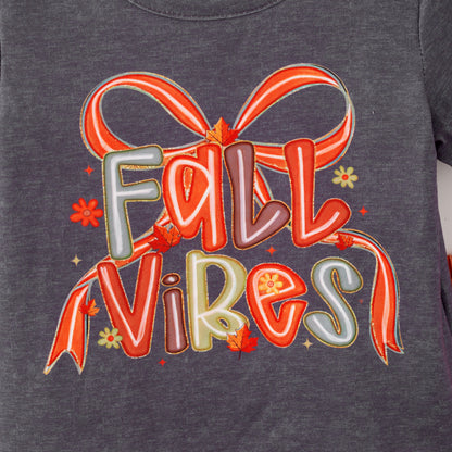 Girls Fall Vibes Grey Orange Bow Bell Pant+Top Set