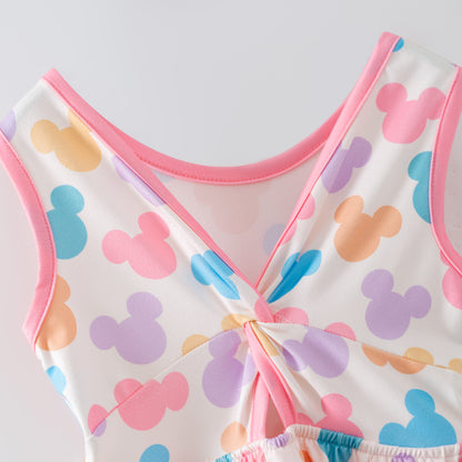 Girls Minnie Cartoon Printed Athletic Sleeveless Dress