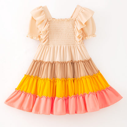 Mommy&Me Fall Autumn Pink Yellow Begie Smocked Maxi Dress