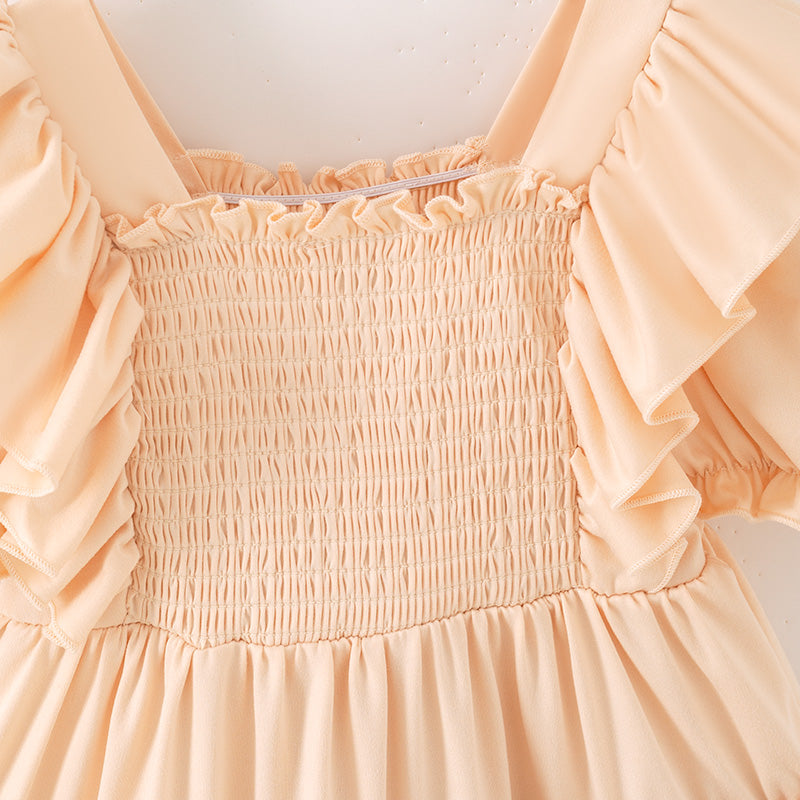 Mommy&Me Fall Autumn Pink Yellow Begie Smocked Maxi Dress