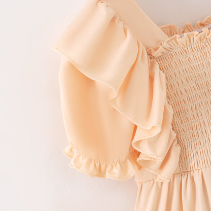 Mommy&Me Fall Autumn Pink Yellow Begie Smocked Maxi Dress