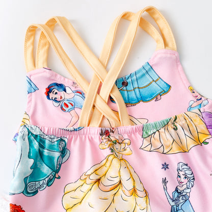 Girls Princess Cartoon Printed Athletic Skirt Set
