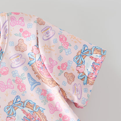 Girls Summer Cartoon Cute Castel Printed Party Outfits