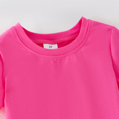 Summer Solid Hot Pink Cotton Scallop Trim Short Set