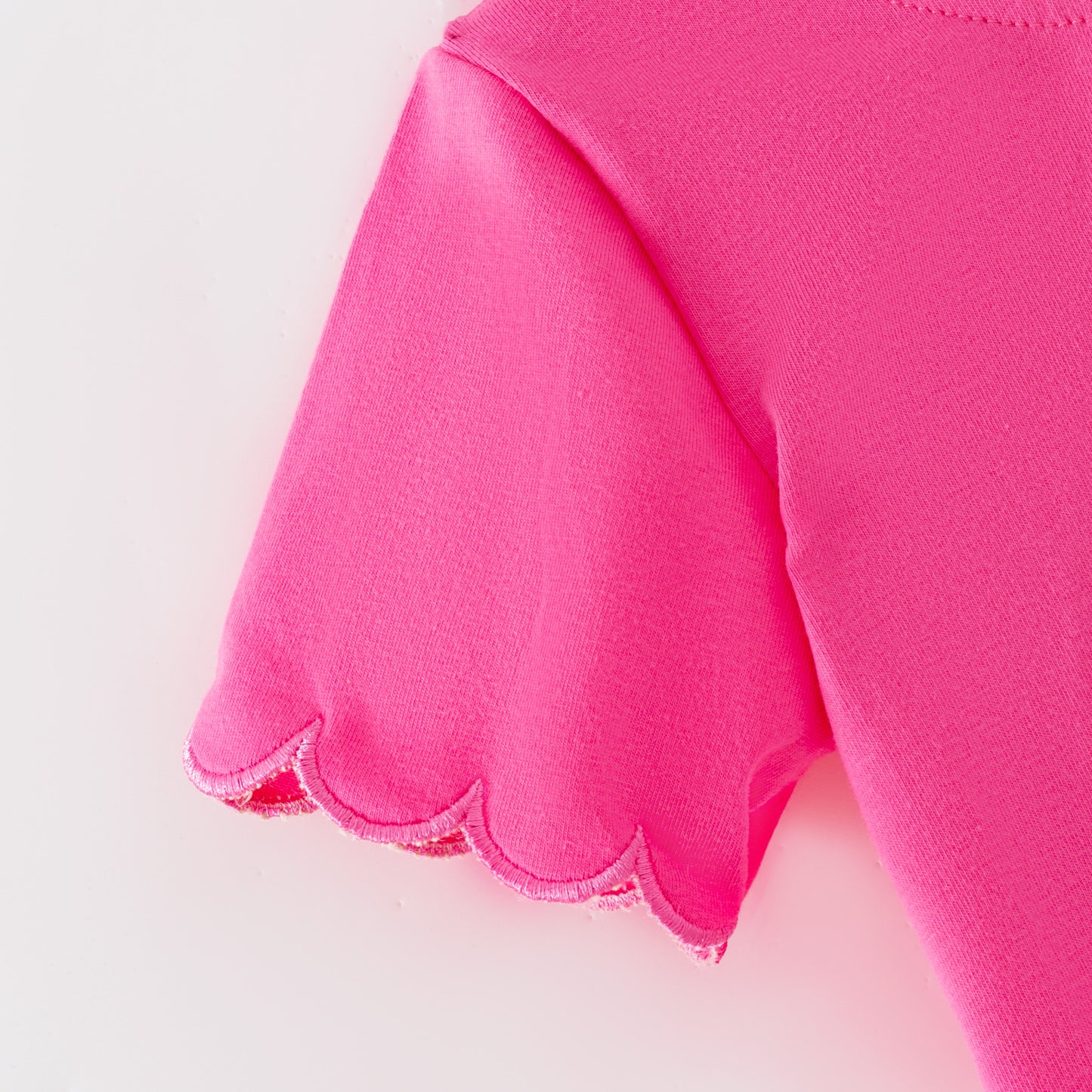 Summer Solid Hot Pink Cotton Scallop Trim Short Set