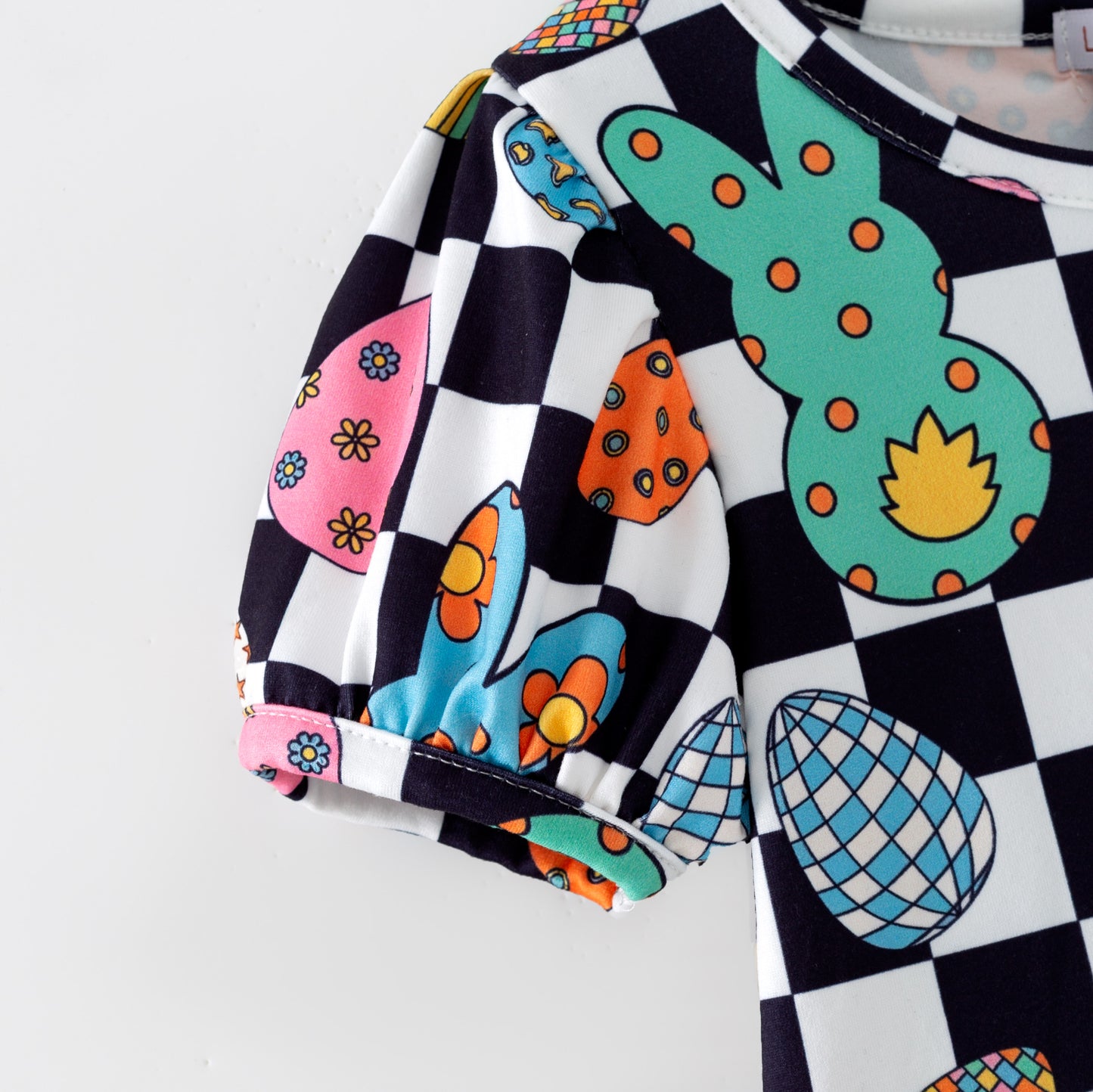 Kids Easter Colorful Plaid Bunny Print Twirl Dress