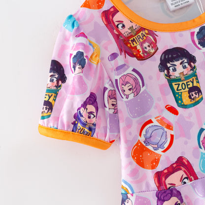 Kids Summer K-Pop Demon Hunter Fashion Print Twirl Dress