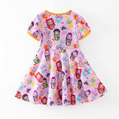 Kids Summer K-Pop Demon Hunter Fashion Print Twirl Dress