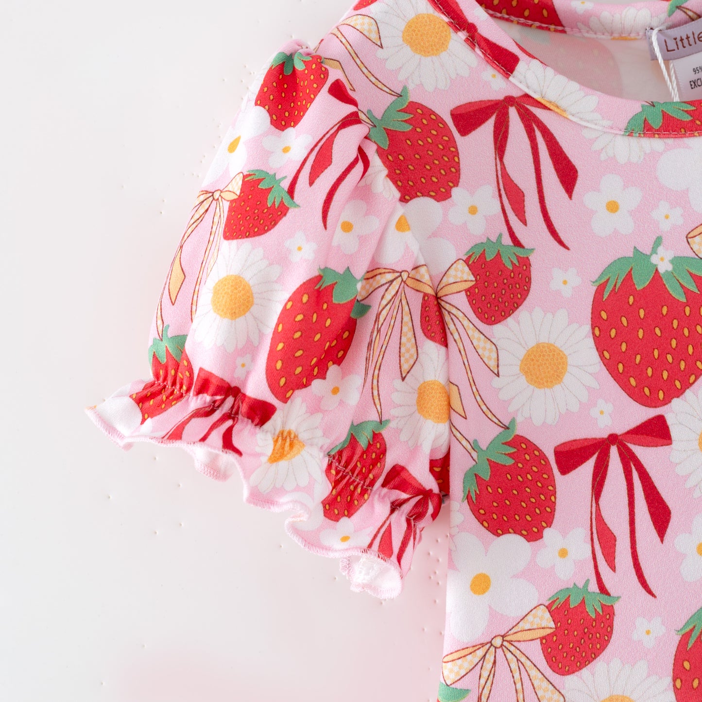 Spring Strawberry Printed Ruffled Twirl Dress For Girls
