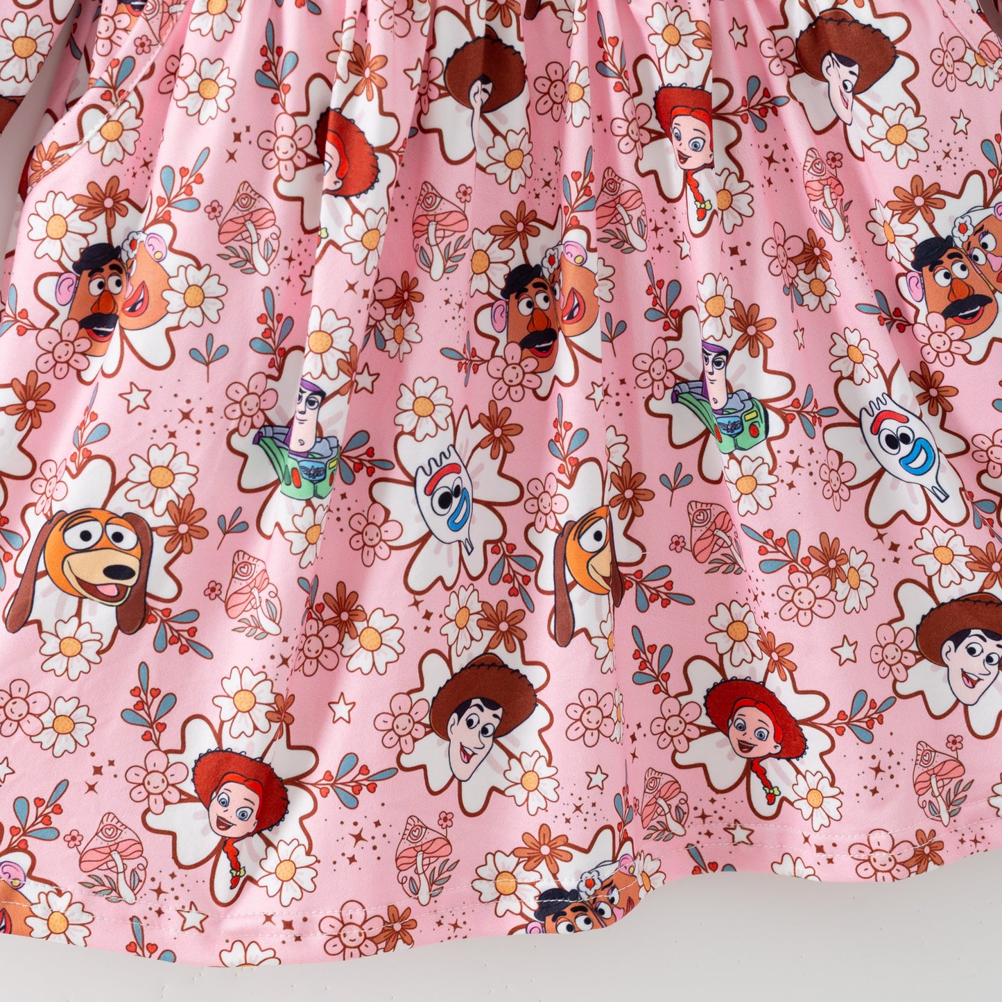 Spring Floral Character Printed Twirl Dress For Girls