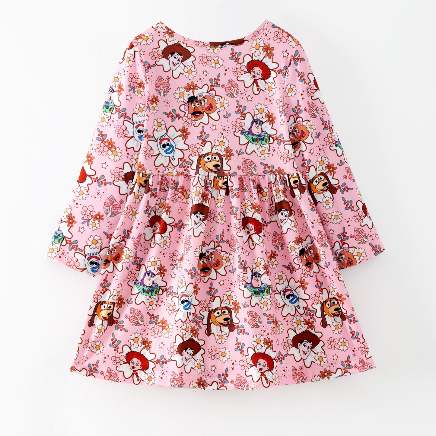 Spring Floral Character Printed Twirl Dress For Girls