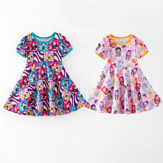 Kids Summer K-Pop Demon Hunter Fashion Print Twirl Dress