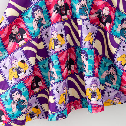 Kids Summer K-Pop Demon Hunter Fashion Print Twirl Dress