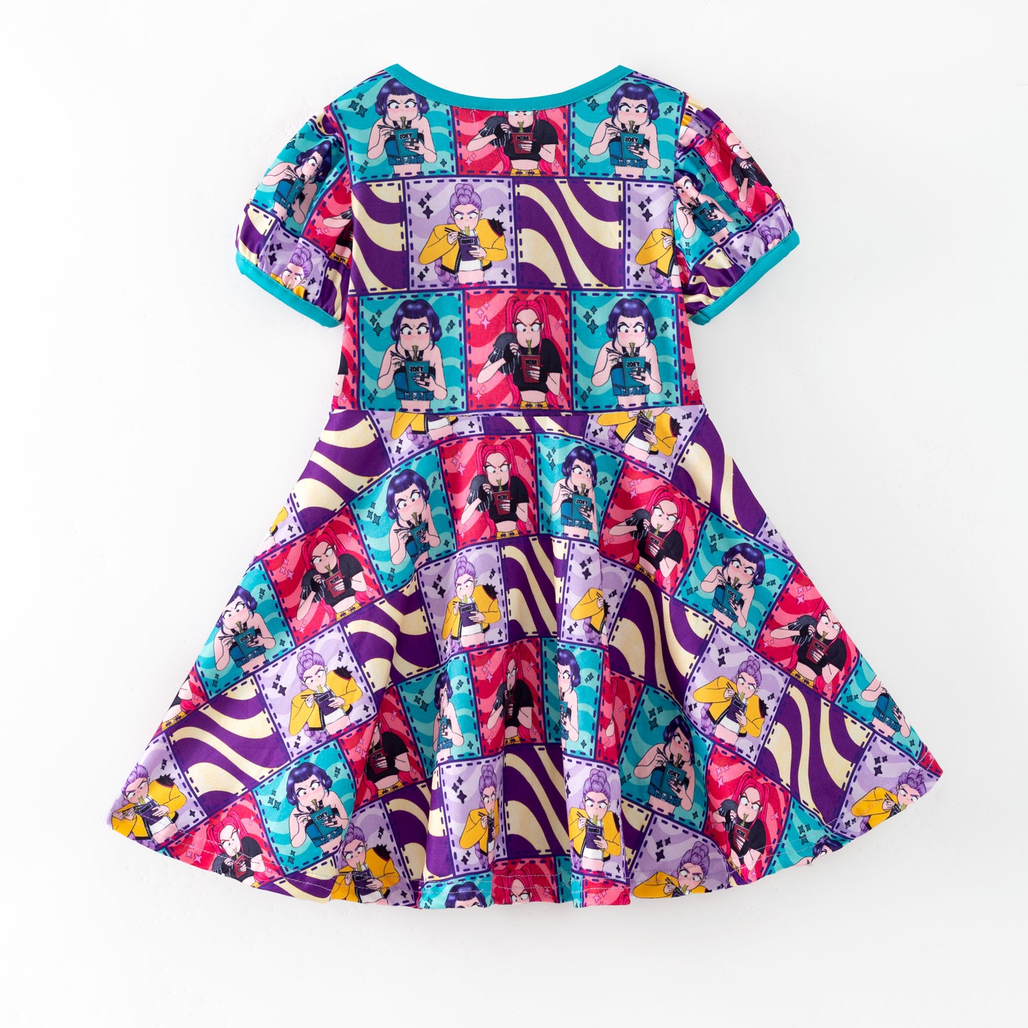 Kids Summer K-Pop Demon Hunter Fashion Print Twirl Dress