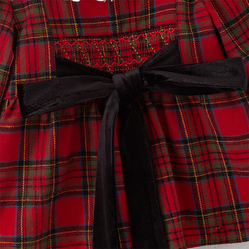 Christmas Baby Outfit – Plaid Dress & Velvet Bloomers | In Stock