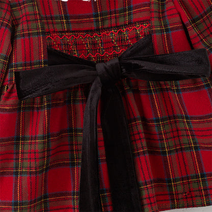 Christmas Baby Outfit – Plaid Dress & Velvet Bloomers | In Stock