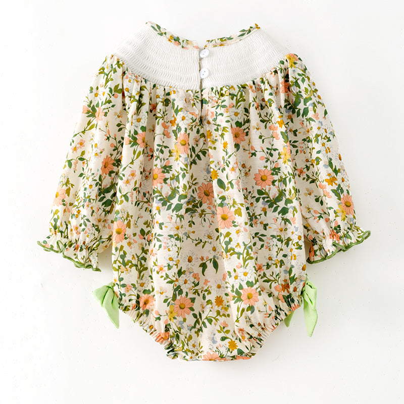 Baby Girls Fall "GOD IS GOOD" Smocked Embroidery Floral Romper