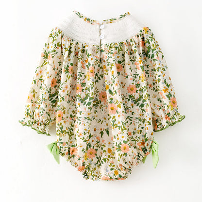 Baby Girls Fall "GOD IS GOOD" Smocked Embroidery Floral Romper