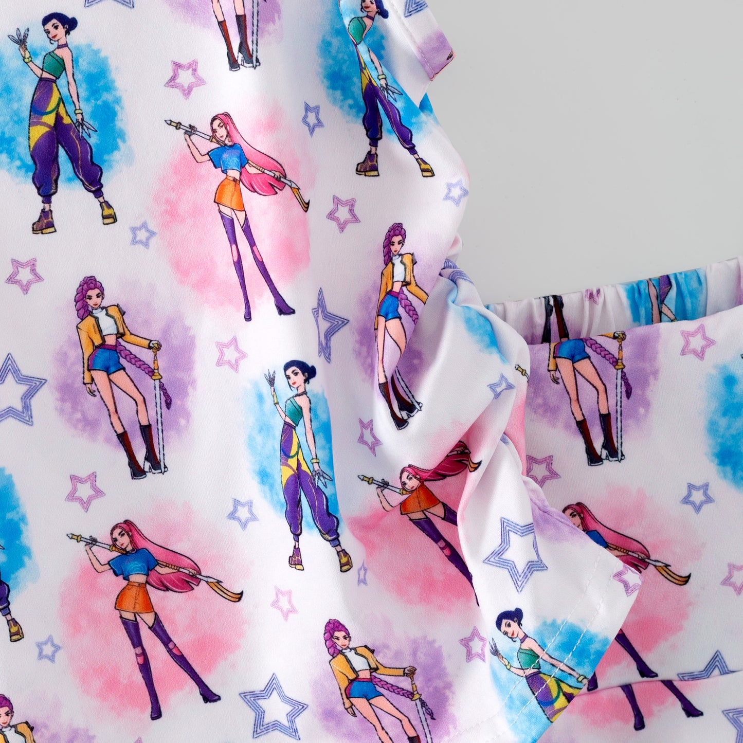Girls Summer K-Pop Demon Hunter Print Slip Skirt Set