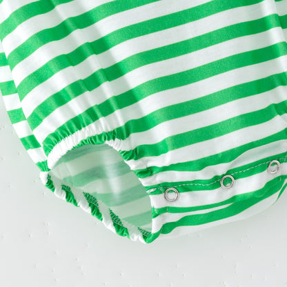 Boys Brother Summer Farm Embroidery Green Stripes Outfits