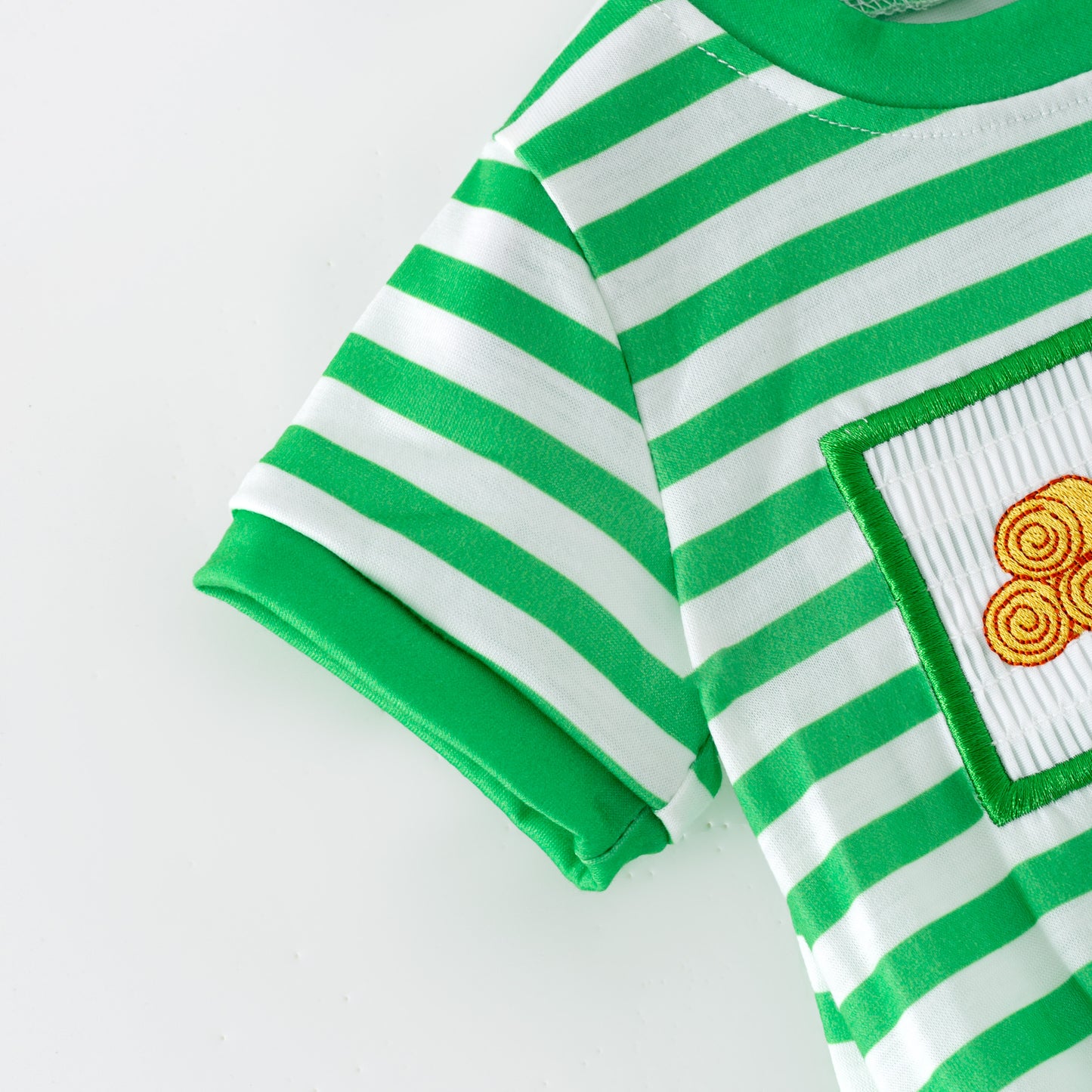 Boys Brother Summer Farm Embroidery Green Stripes Outfits