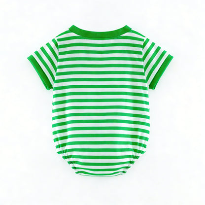 Boys Brother Summer Farm Embroidery Green Stripes Outfits
