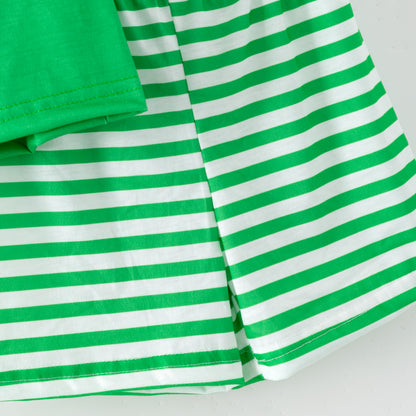 Boys Brother Summer Farm Embroidery Green Stripes Outfits