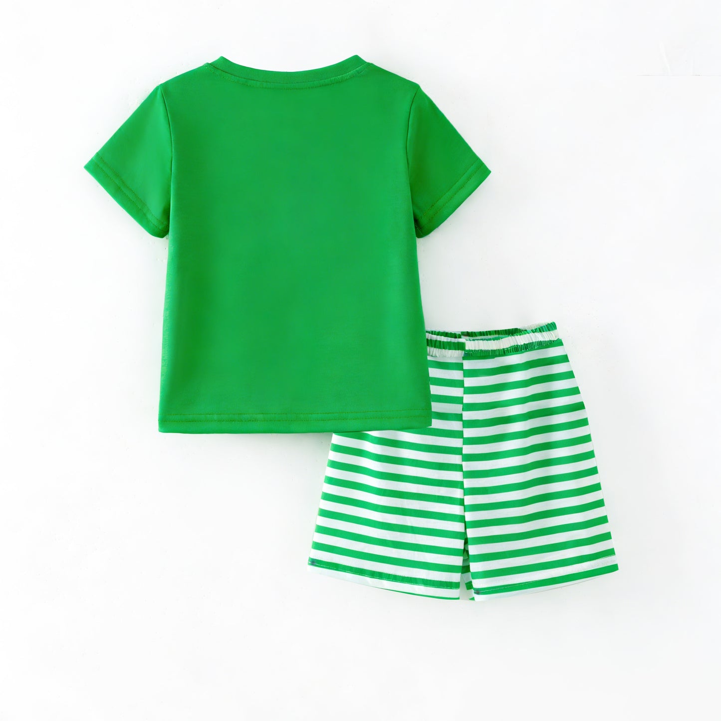 Boys Brother Summer Farm Embroidery Green Stripes Outfits