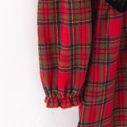Girls Christmas Red & Black Plaid Lace Dress
