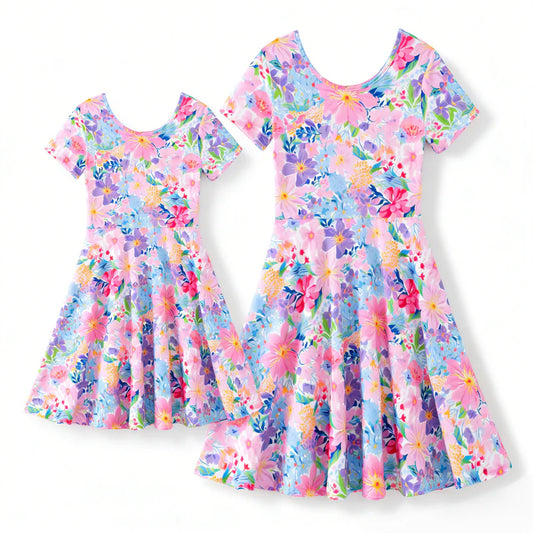 Mommy and Me Summer Floral Print Maxi Dresses