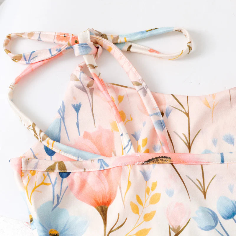 Mommy and Me Summer Floral Print Slip Maxi Ruffled Dress