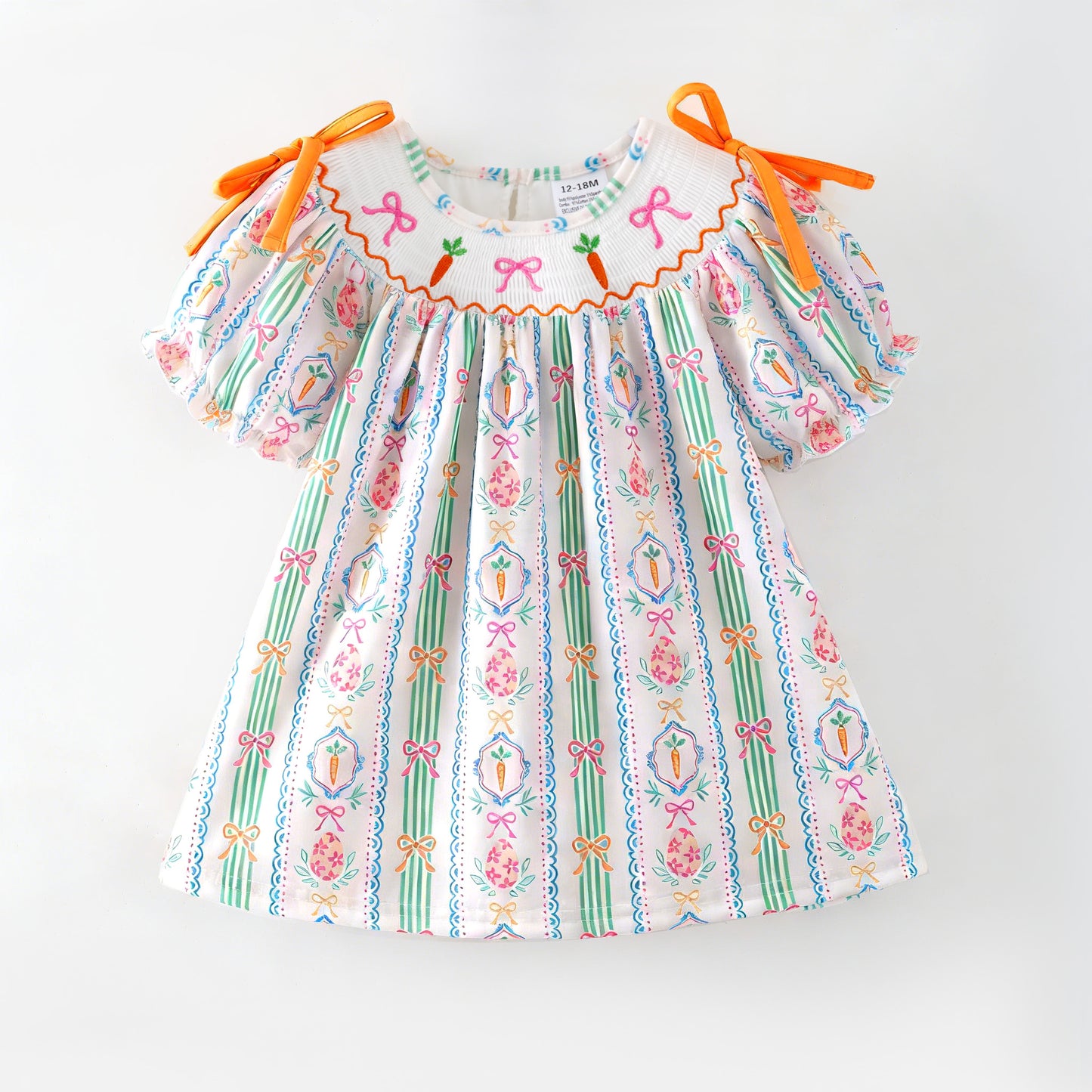 Easter Carrot Smocked Embroidery Collection – Orange Floral Bows | New Arrival