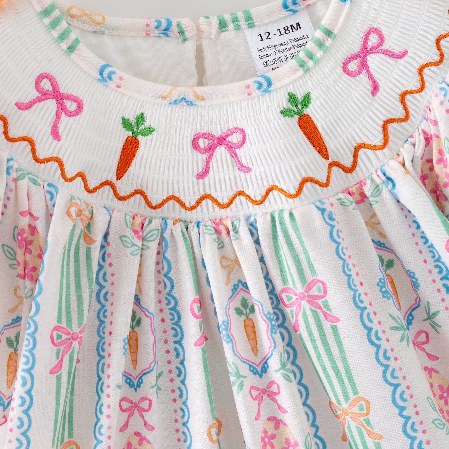 Easter Carrot Smocked Embroidery Collection – Orange Floral Bows | New Arrival