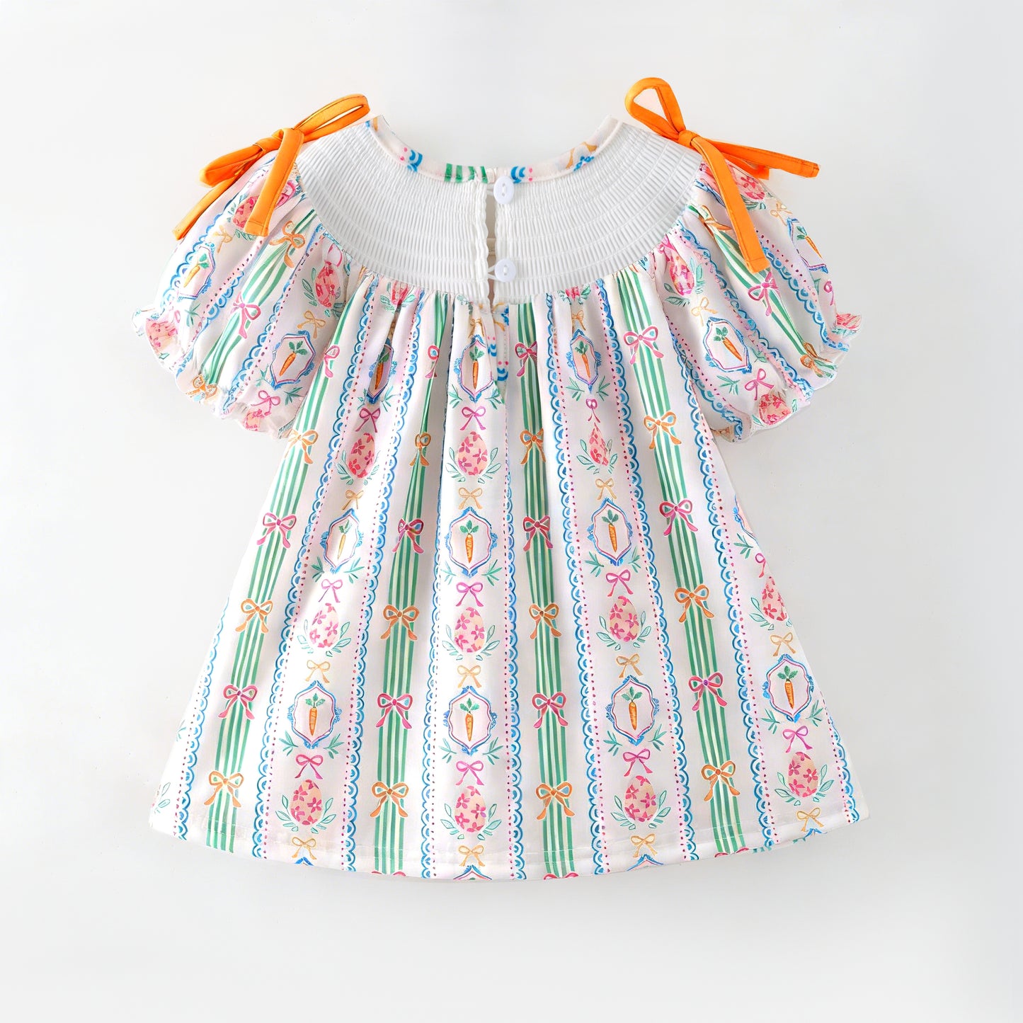 Easter Carrot Smocked Embroidery Collection – Orange Floral Bows | New Arrival