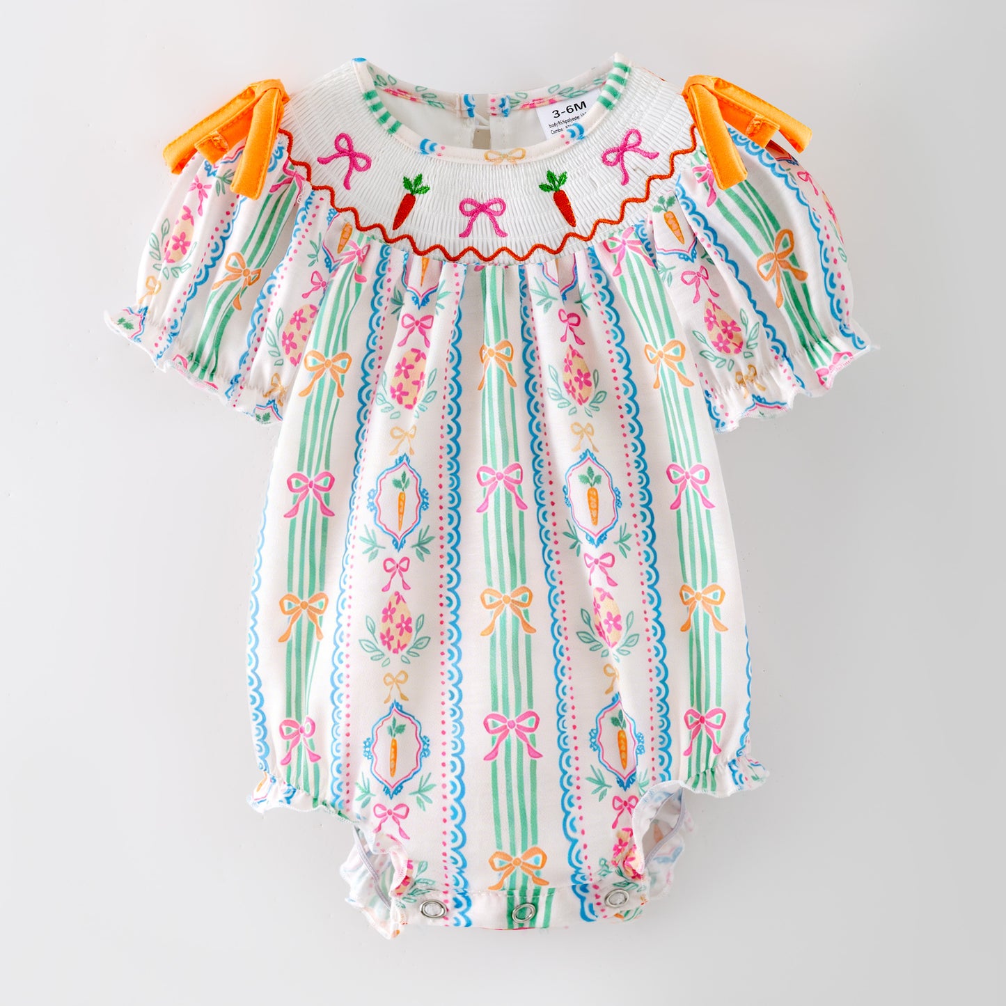 Easter Carrot Smocked Embroidery Collection – Orange Floral Bows | New Arrival