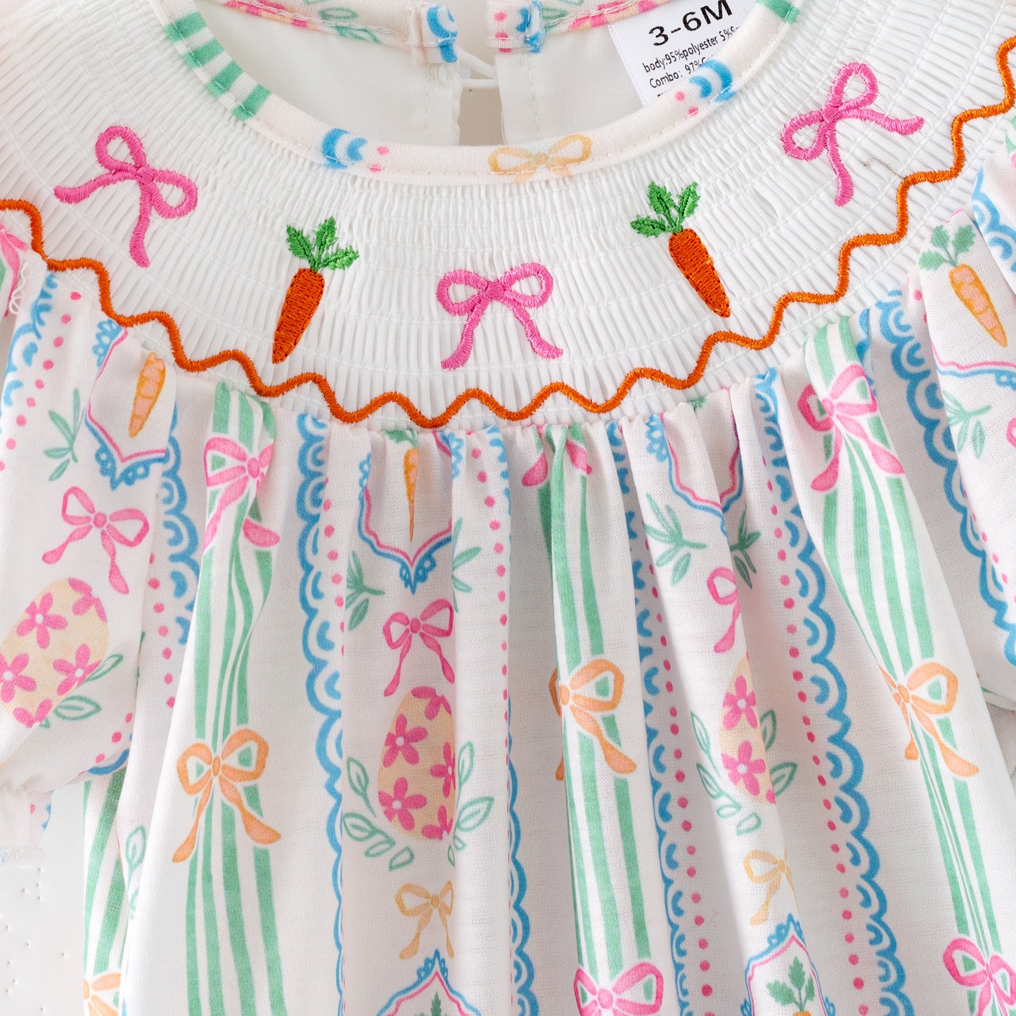 Easter Carrot Smocked Embroidery Collection – Orange Floral Bows | New Arrival
