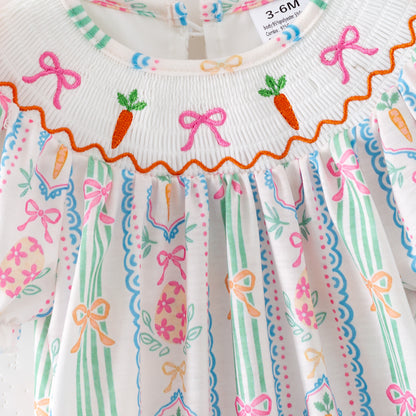 Easter Carrot Smocked Embroidery Collection – Orange Floral Bows | New Arrival