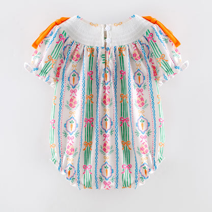 Easter Carrot Smocked Embroidery Collection – Orange Floral Bows | New Arrival
