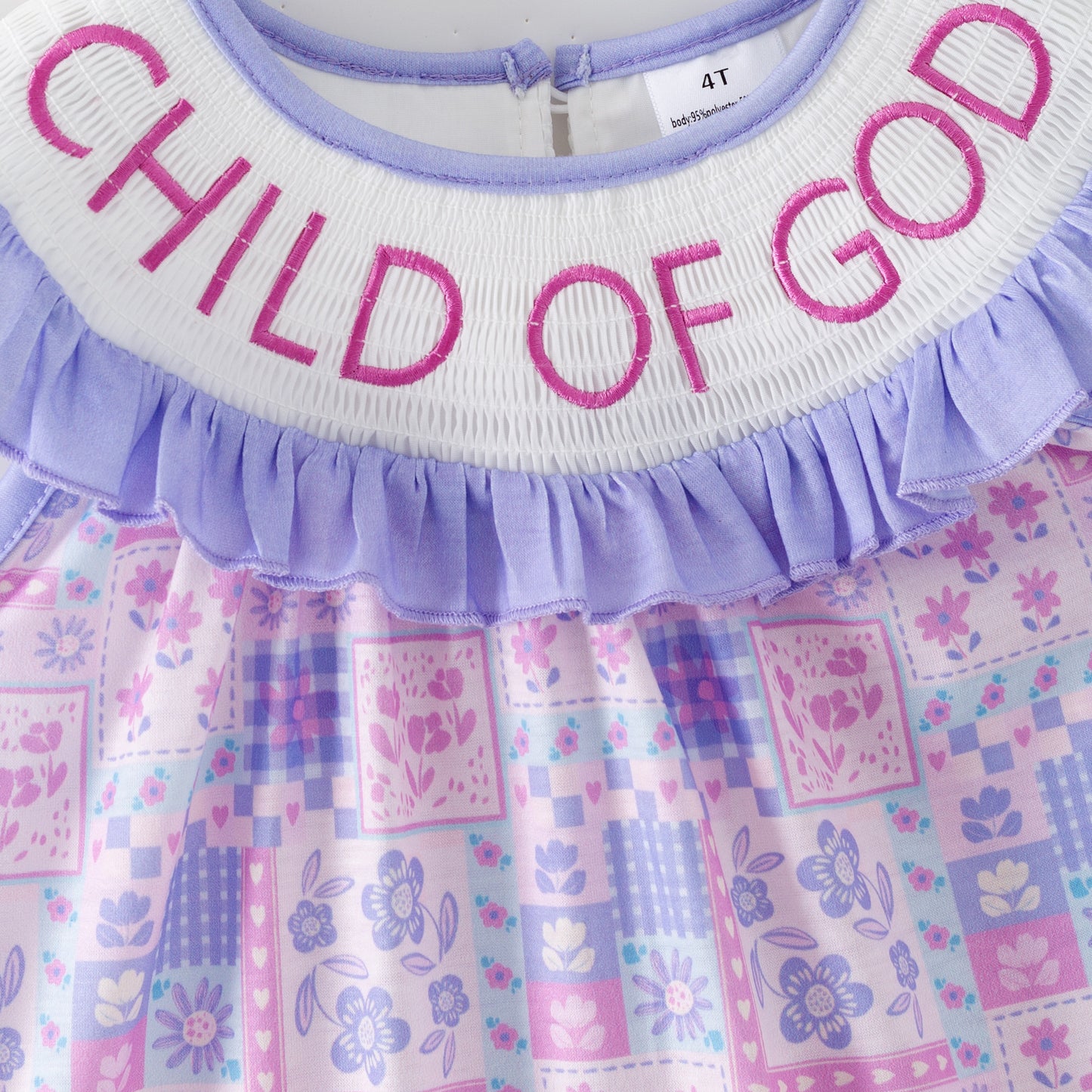 Summer Purple Floral CHILD OF GOD Embroidery Smocked Clothes Collection