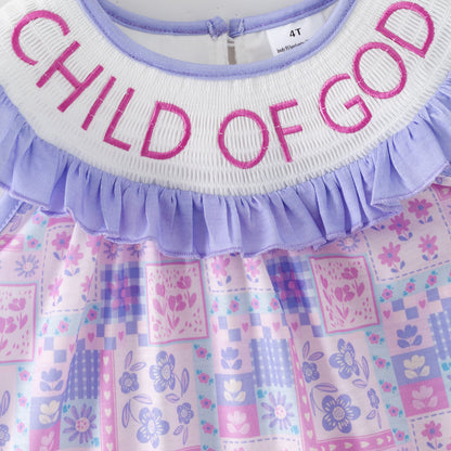 Summer Purple Floral CHILD OF GOD Embroidery Smocked Clothes Collection