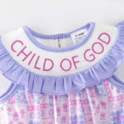 Summer Purple Floral CHILD OF GOD Embroidery Smocked Clothes Collection