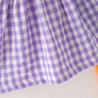Girls Halloween Purple Orange Bow Ghost Embroidery Pant Set