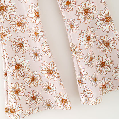 Girls Fall Winter Daisy Flower Long Sleeves Pant Set